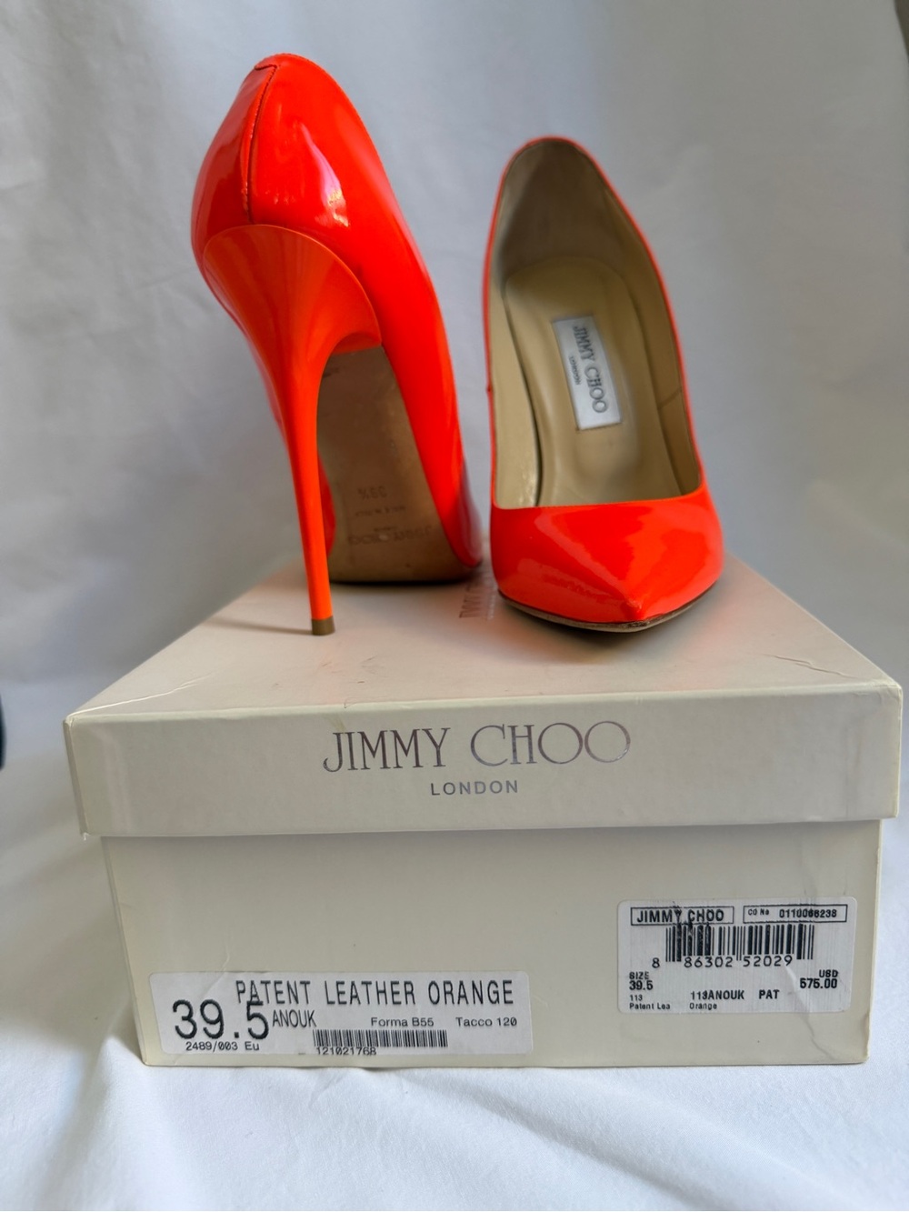 Jimmy Choo Anouk Orange Patent Leather Pointed Stiletto Pumps 39.5 US 9.5